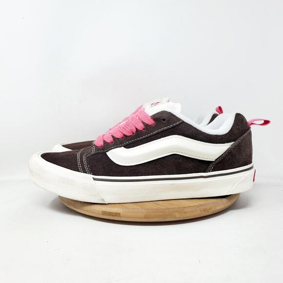 Vans Knu Skool Shoes Womens 10.5 Brown Suede Pink Laces Fat Tongue Skate Sneaker - Picture 2 of 13